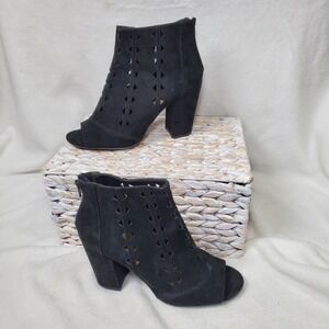 BRASH‎ Whimsigoth Ankle Boots Black Back Zip Boho Cottage Heels Cut Outs Sz  8